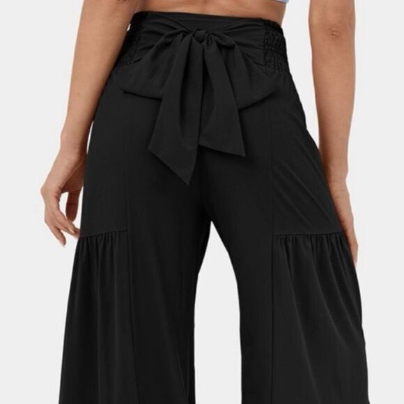 NWT Gorgeous XL High Waisted Black Tie Front/Back Wide Leg Flowy Tiered Pants - Picture 8 of 12